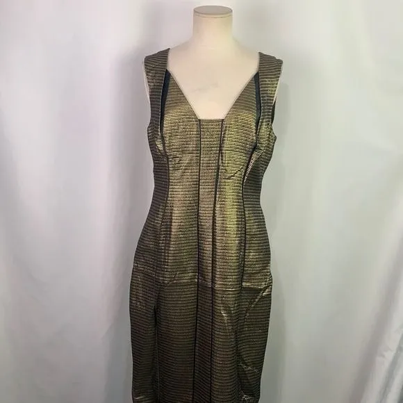 Elie Tahari Elegant Gold Dress with Black Piping - New with Tags