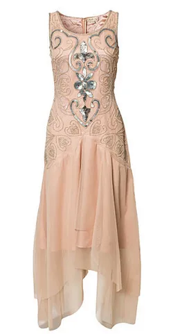 Elegant Embellished 1920s Flapper Gown with Vintage Sequins and Fringe Detail