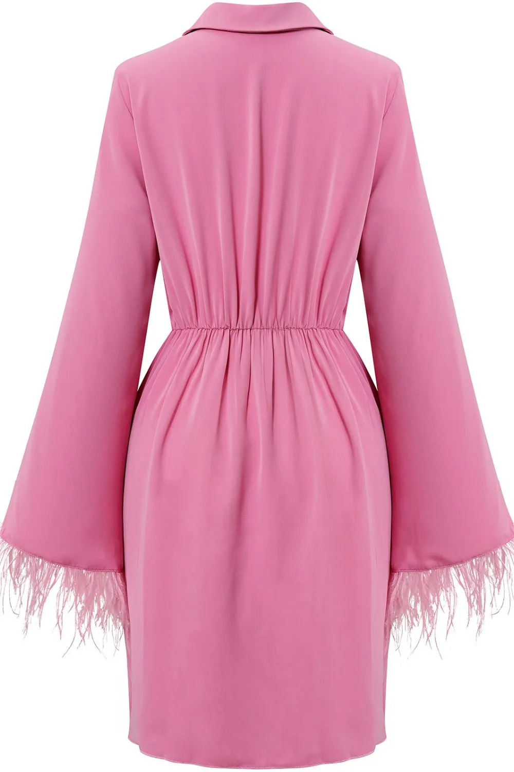 Feather Detail Tulip Hem Johnny Collar Dress