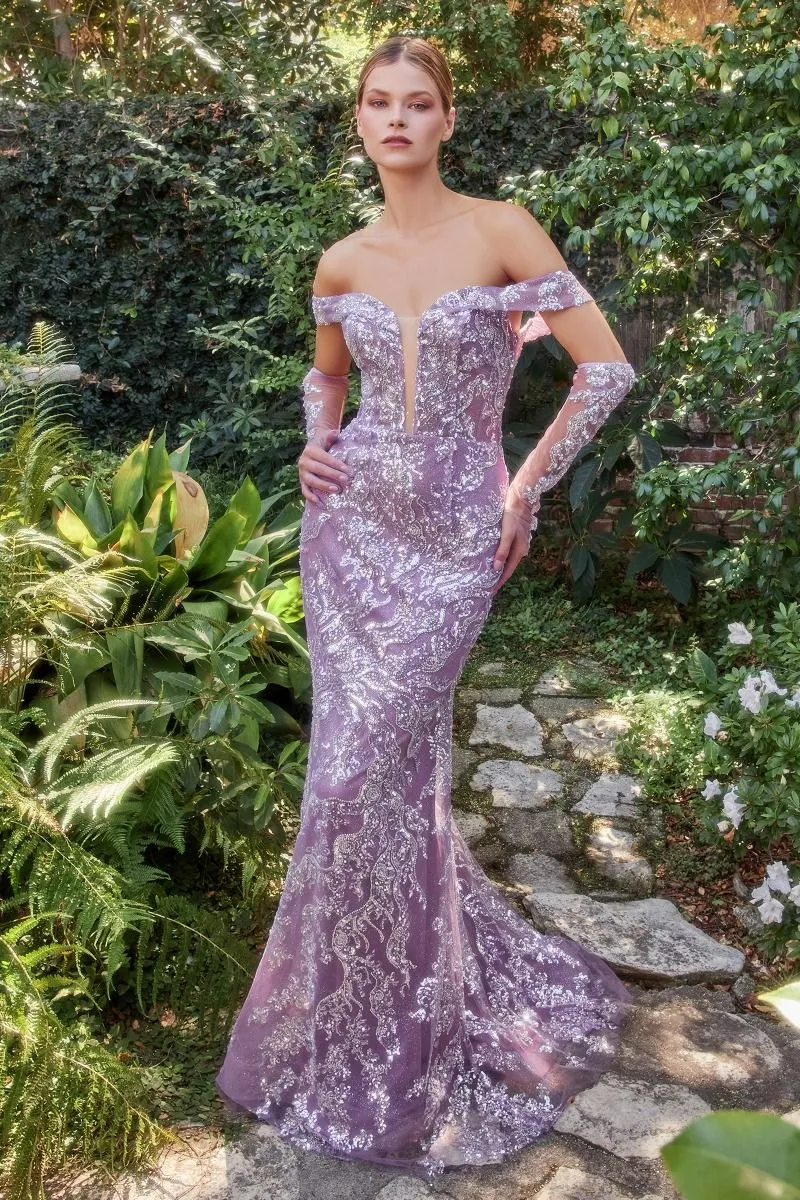 Formal Honor | Dusk Glass Bead Gown w/ Matching Gloves | Andrea & Leo Couture A1163