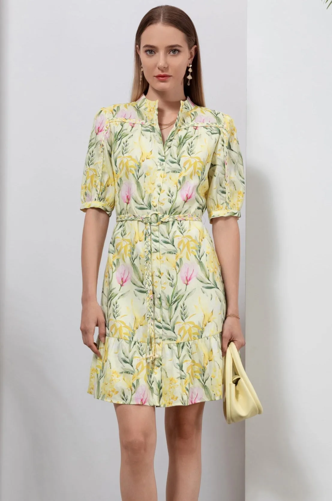 Frances Linen Short Dress - Yellow - GDS