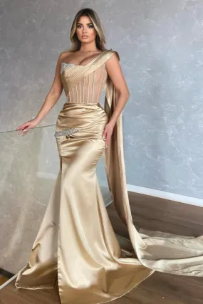 Elegant One-Shoulder Mermaid Prom Dress with Stylish Ruffle Accents and High Slit