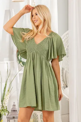 Heimish V-Neck Ruffle Sleeve Dress