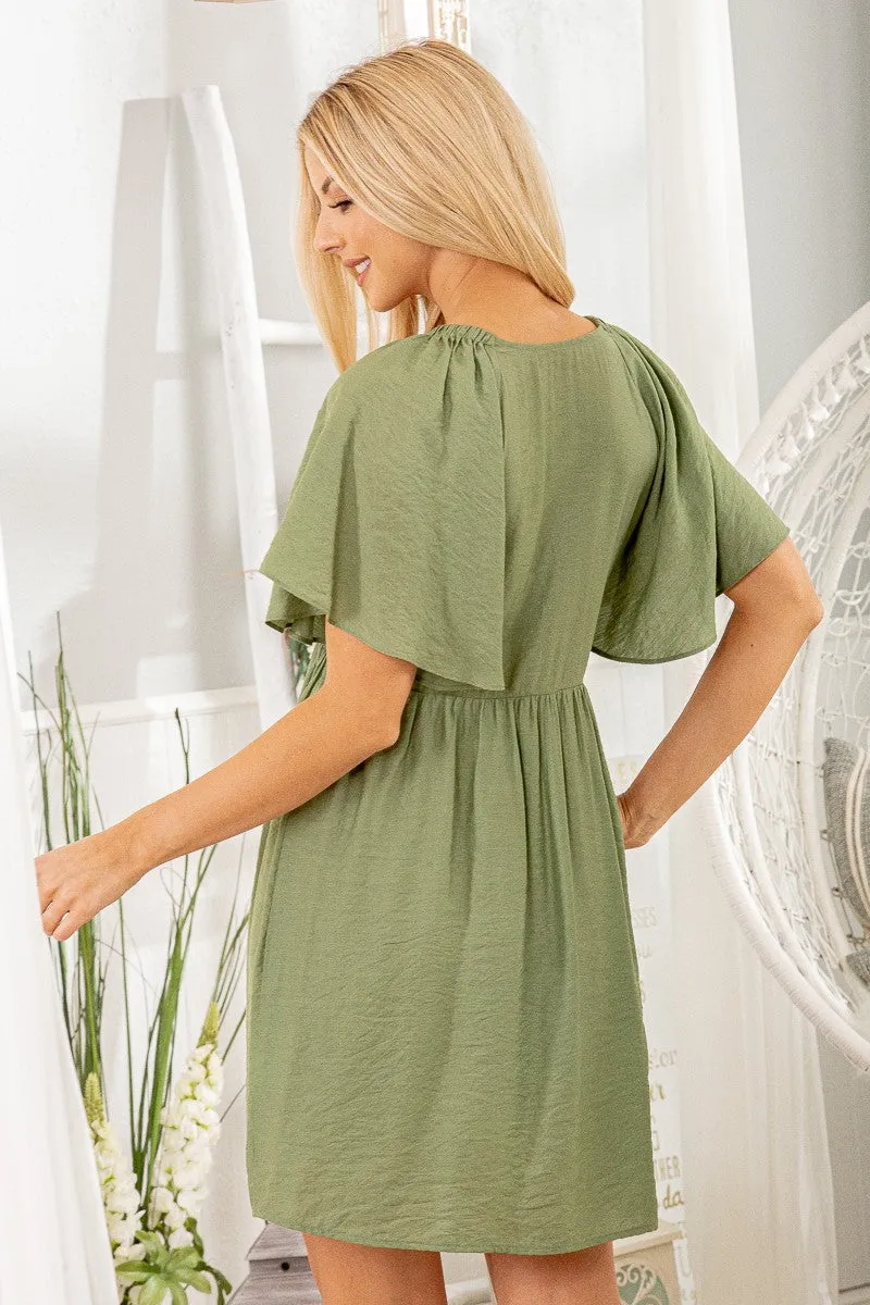 Heimish V-Neck Ruffle Sleeve Dress