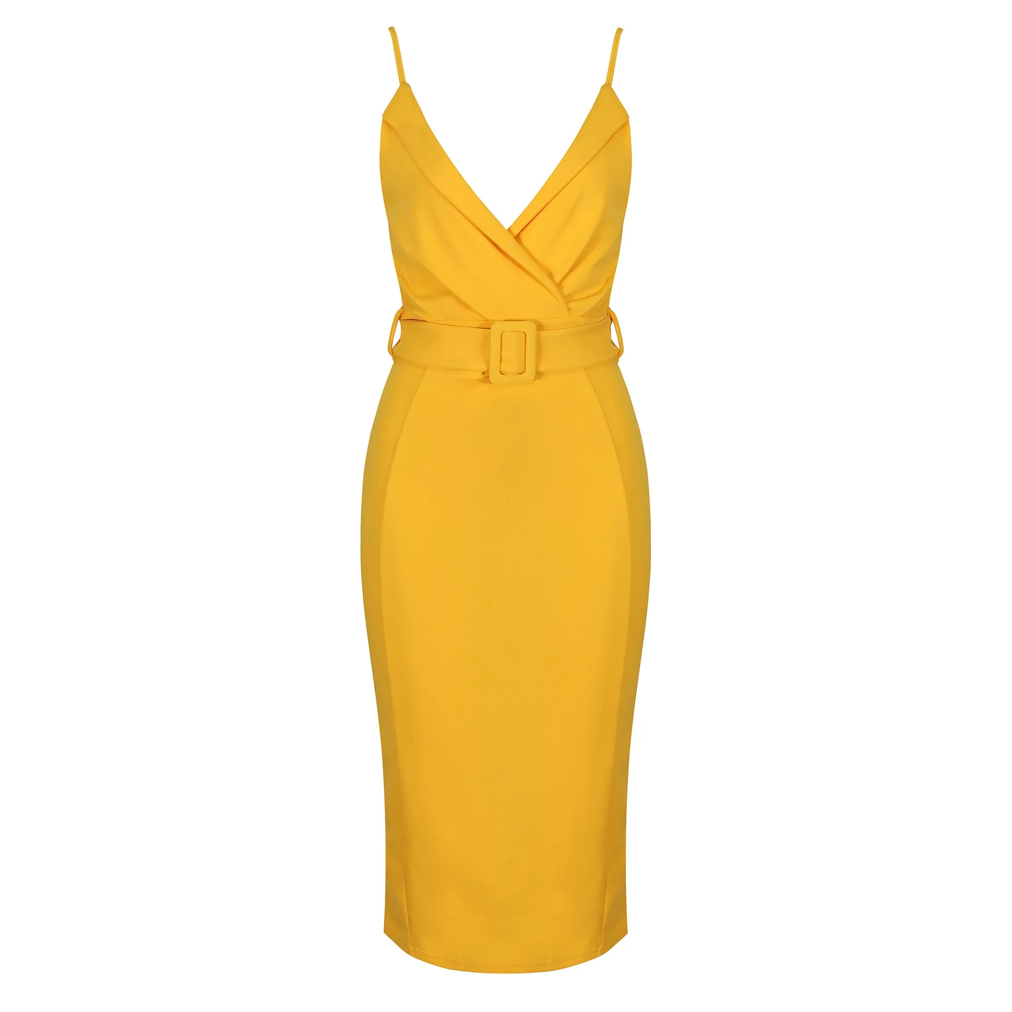 Honey Yellow Strappy Bodycon Wiggle Dress