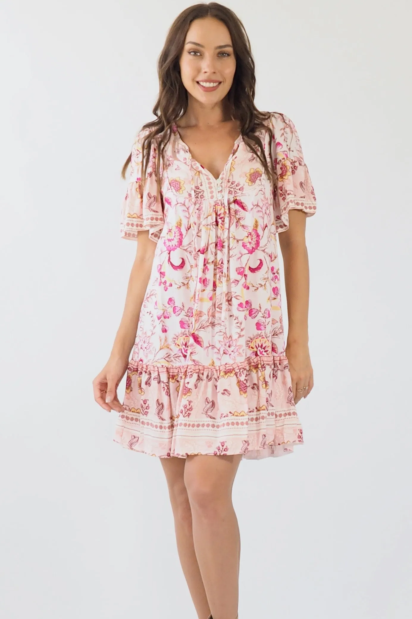 Kali Baby Doll Dress - Pinks/yellow