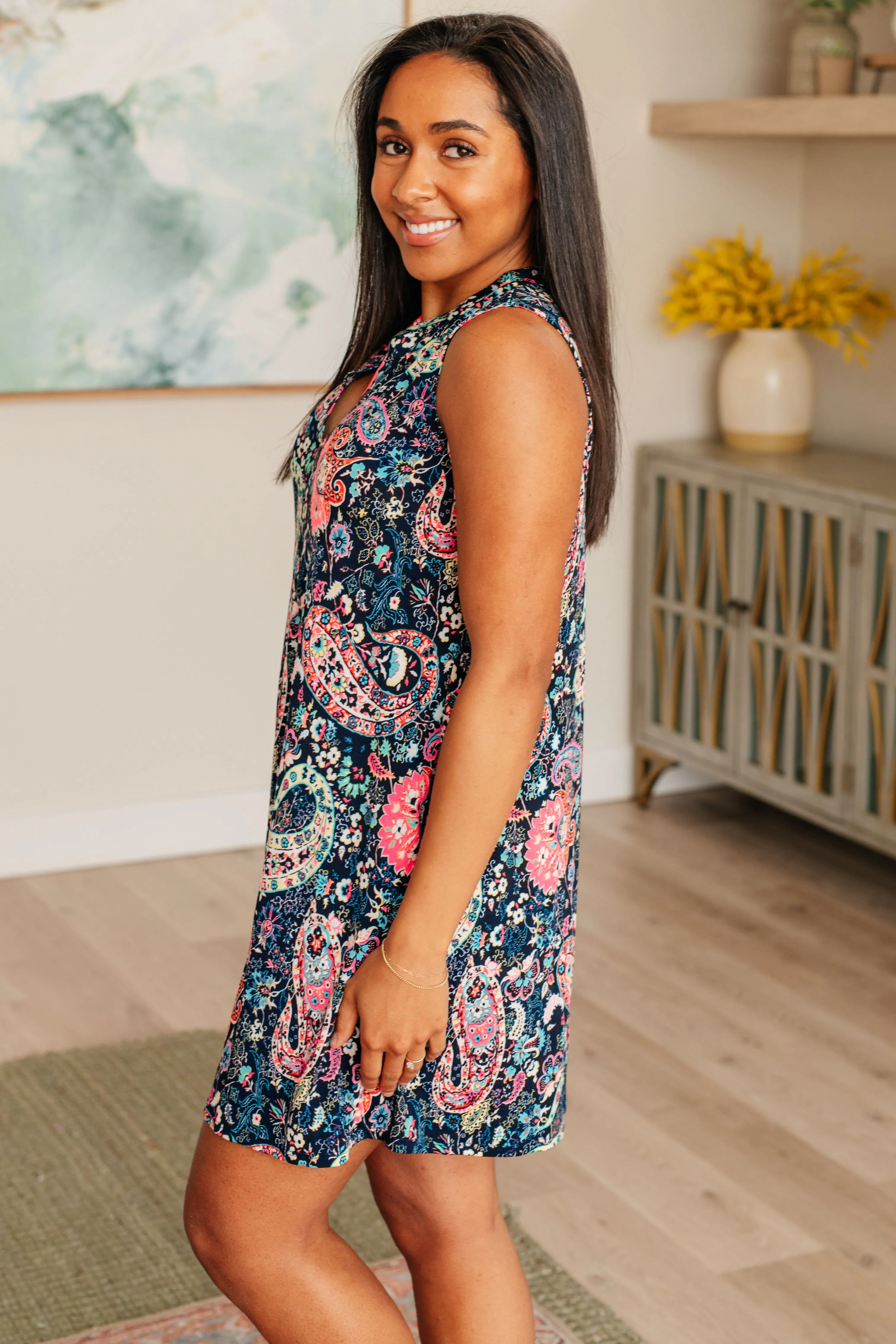 Lizzy Tank Dress in Navy, Ivory and Pink Paisley - 4/26