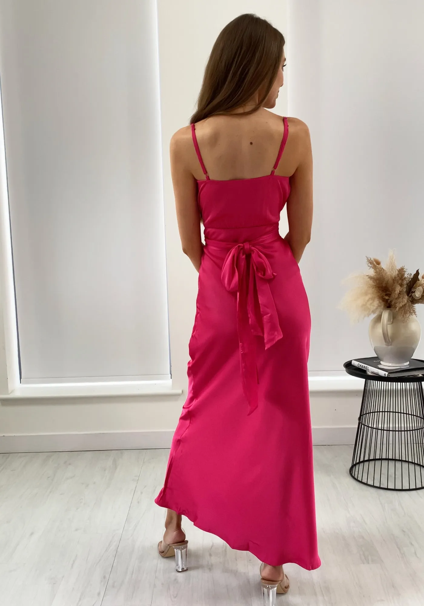 Louisa Tie Waist Cami Wrap Maxi Dress - Fuchsia Pink