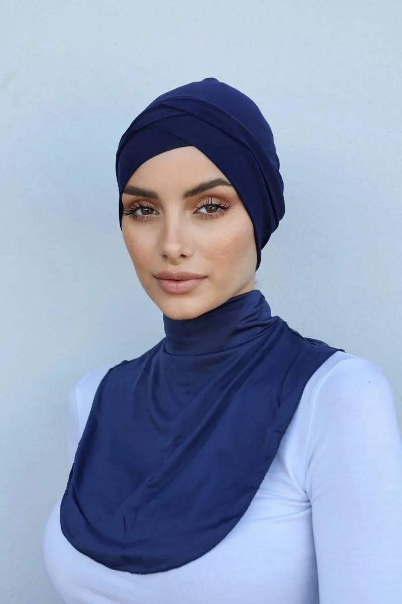 Luxurious Milk Silk Neck Cover - Navy