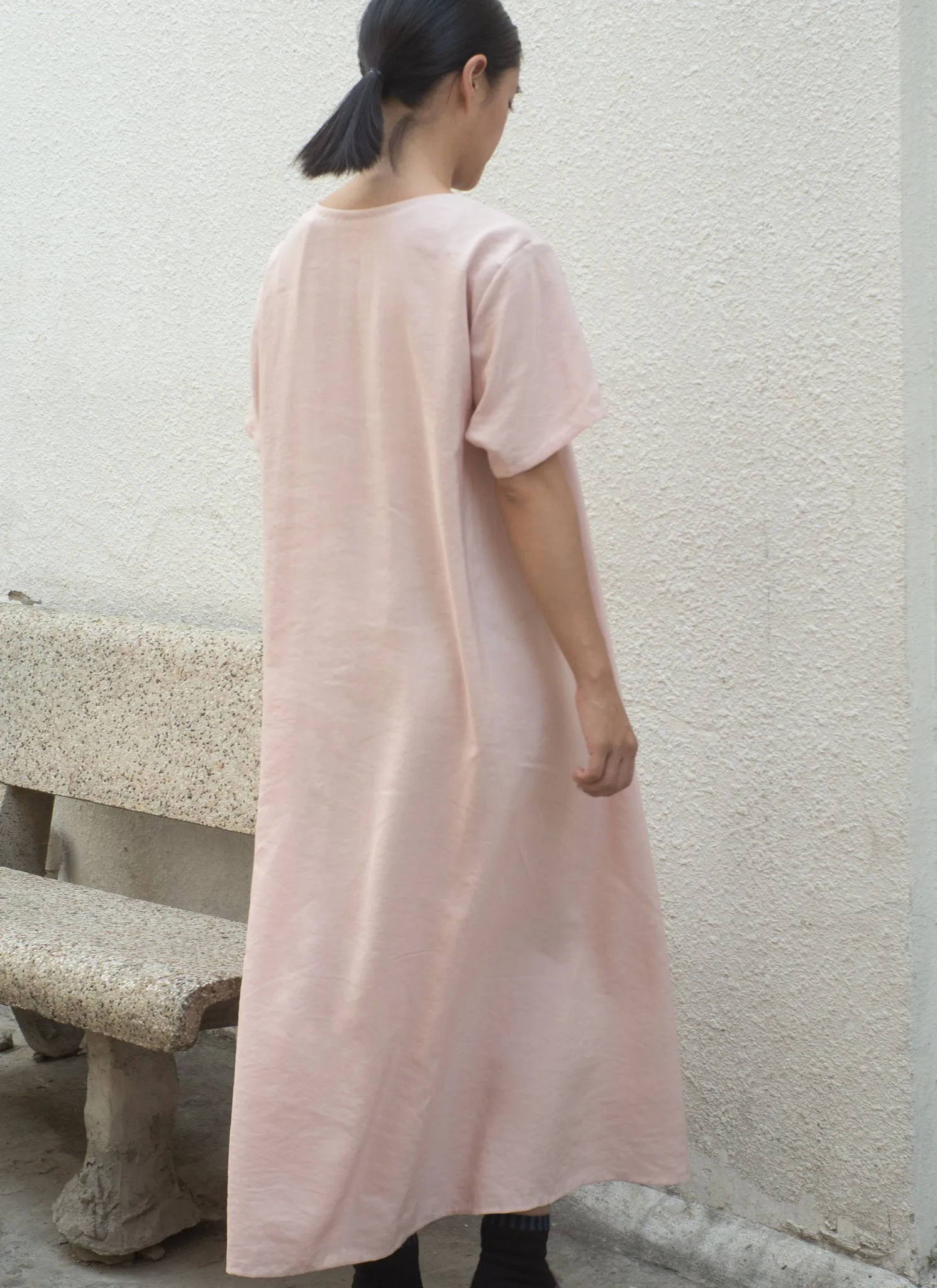 Mango Short Sleeve V Pocket Dress in Pink Rose