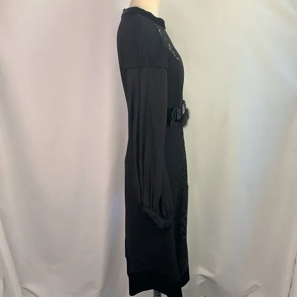 MariaGraziaSeveri black with velvet/fur/beaded trim dress