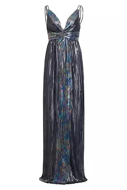 Naomi Foil Pleated Gown - Dark Silver