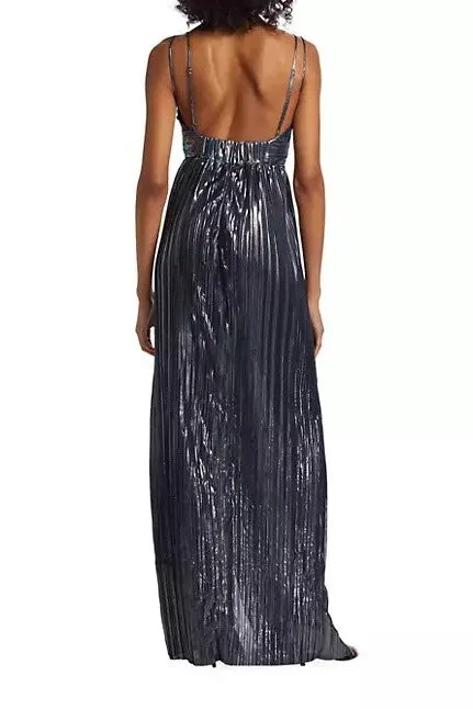 Naomi Foil Pleated Gown - Dark Silver