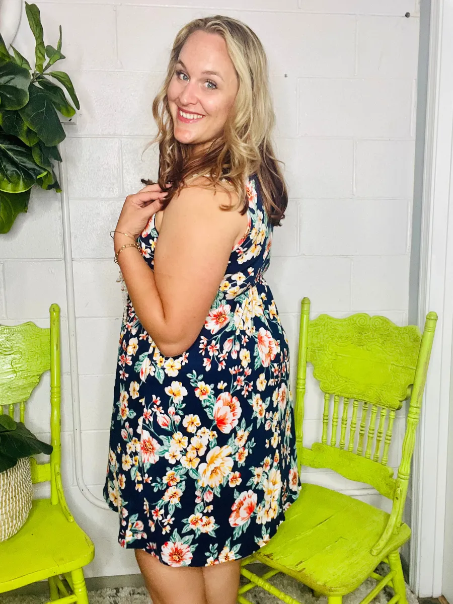 Navy Tropical Kelsey Tank Dress