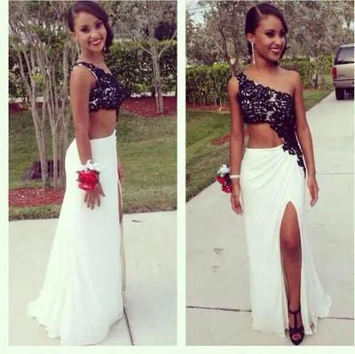 One Shoulder Sexy Lace Appliques Backless With a Slit Side Long Red Prom Dresses