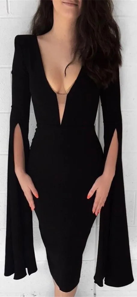 'Paige' Open V Sleeve Dress, Black