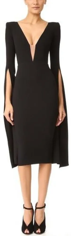 'Paige' Open V Sleeve Dress, Black