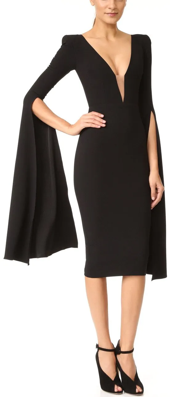 'Paige' Open V Sleeve Dress, Black