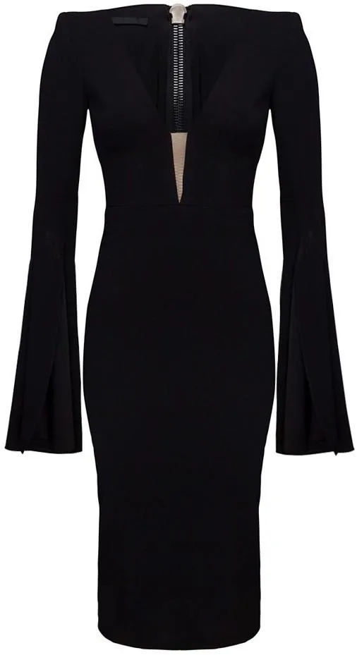 'Paige' Open V Sleeve Dress, Black