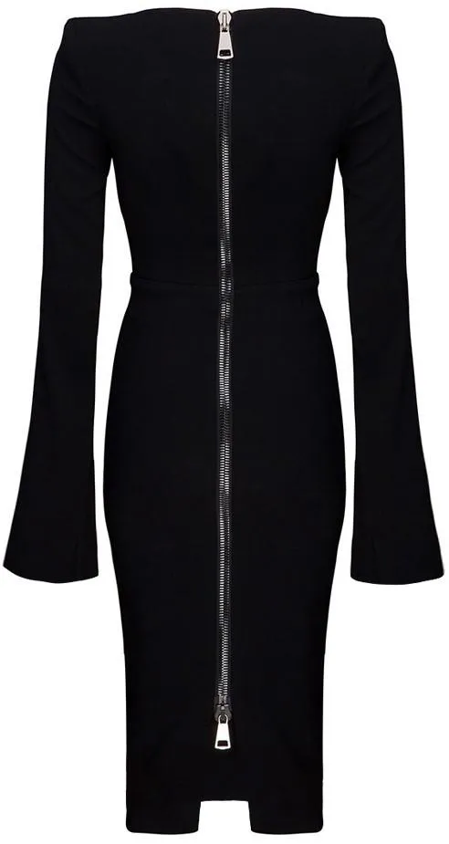 'Paige' Open V Sleeve Dress, Black