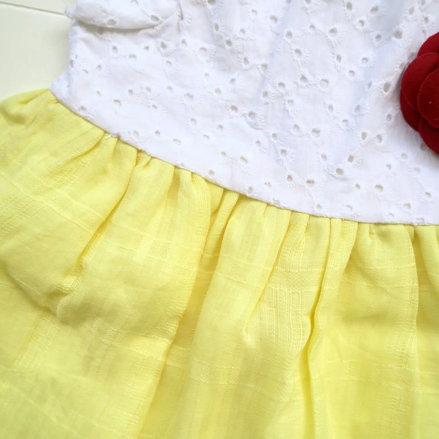 Periwinkle Dress in White Eyelet & Yellow Linen