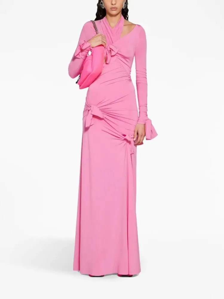 Pink Maxi Dress With Bows and Cutouts