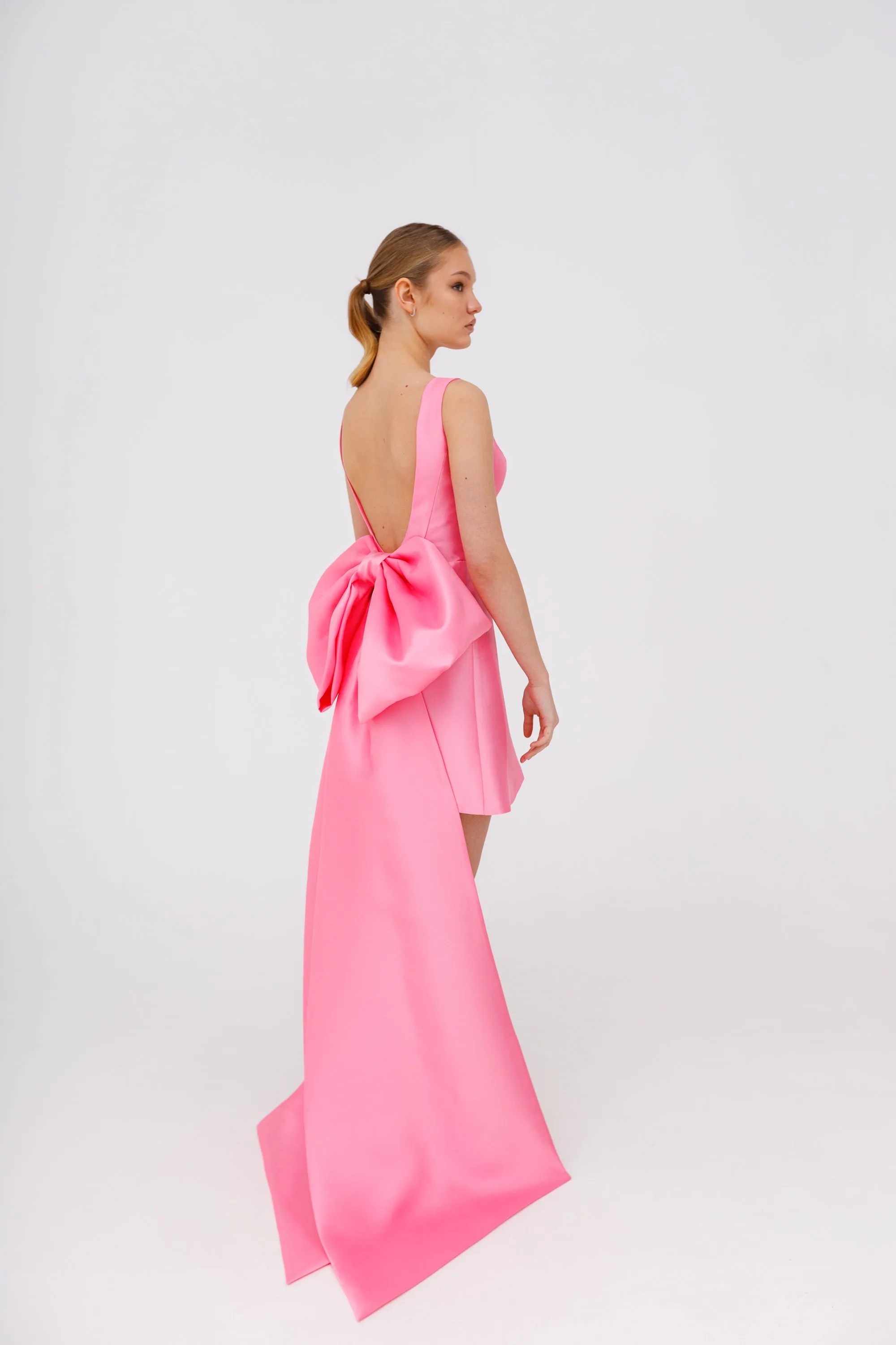 Pink Mikado Evening Dress Tofa with Huge Bow