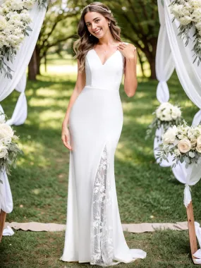 Robe de mariée sirène en polyester sans manches avec dos en dentelle