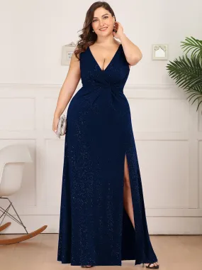 Robe de soirée Empire Grande Taille à Col en V avec Fente Latérale