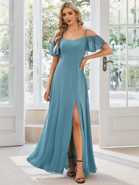 Robe invitée mariage fendue été sexy à épaules dénudées