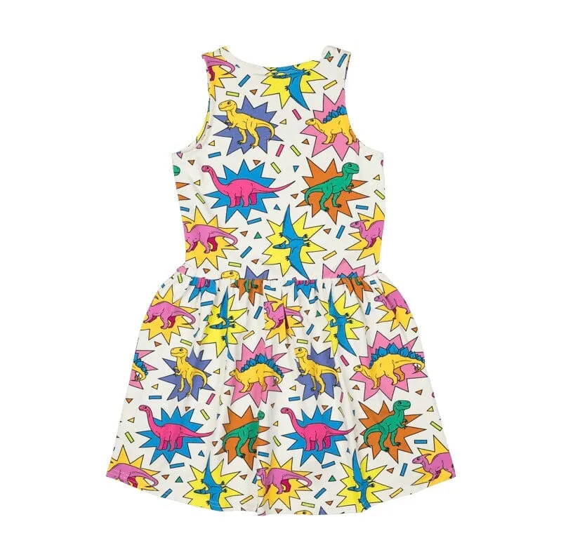 Dino-Mite Sleeveless Drop-Waist Dress for Kids - Fun and Stylish Dinosaur Print Dress