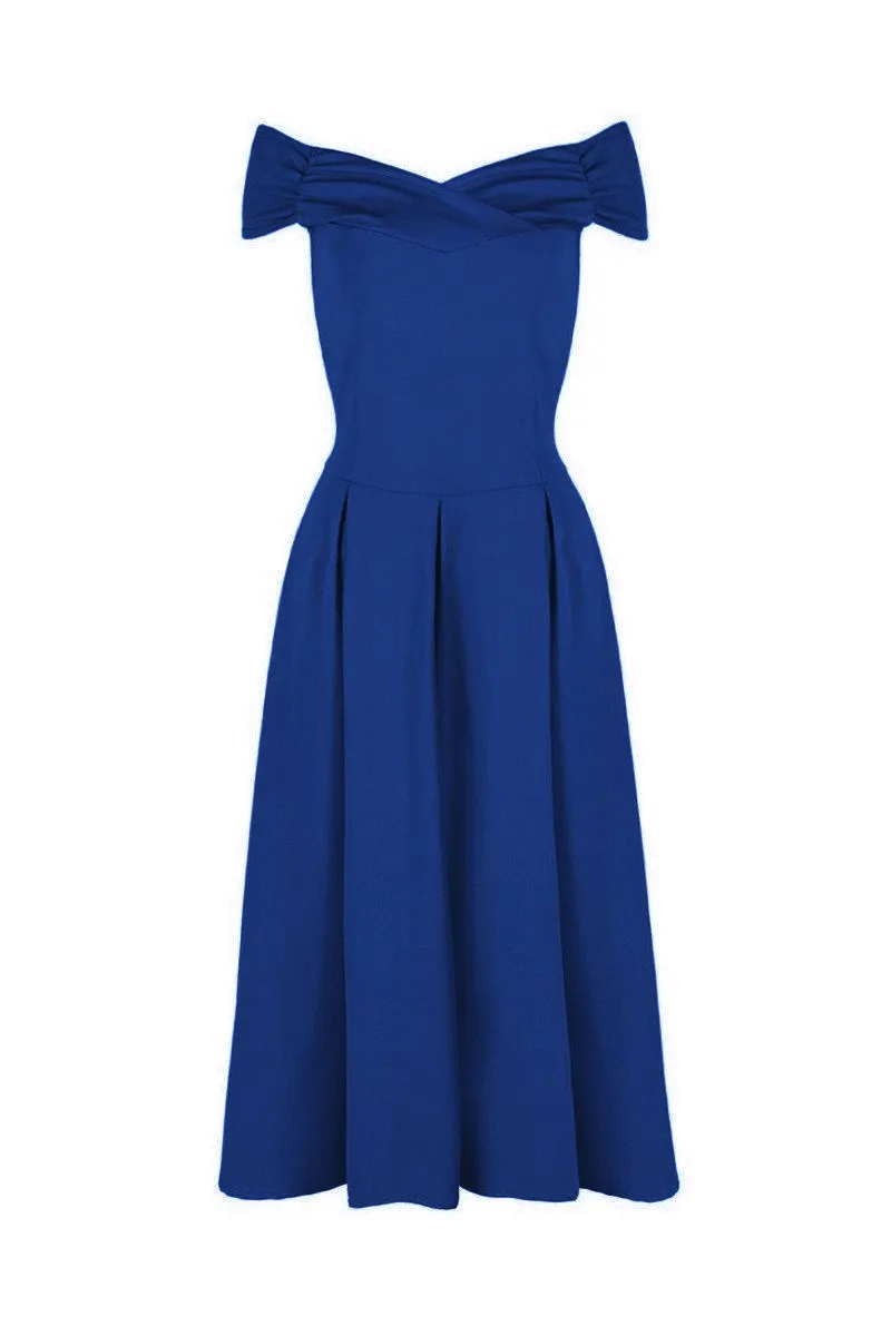 Royal Blue Crossover Vintage Bardot 50s Swing Dress