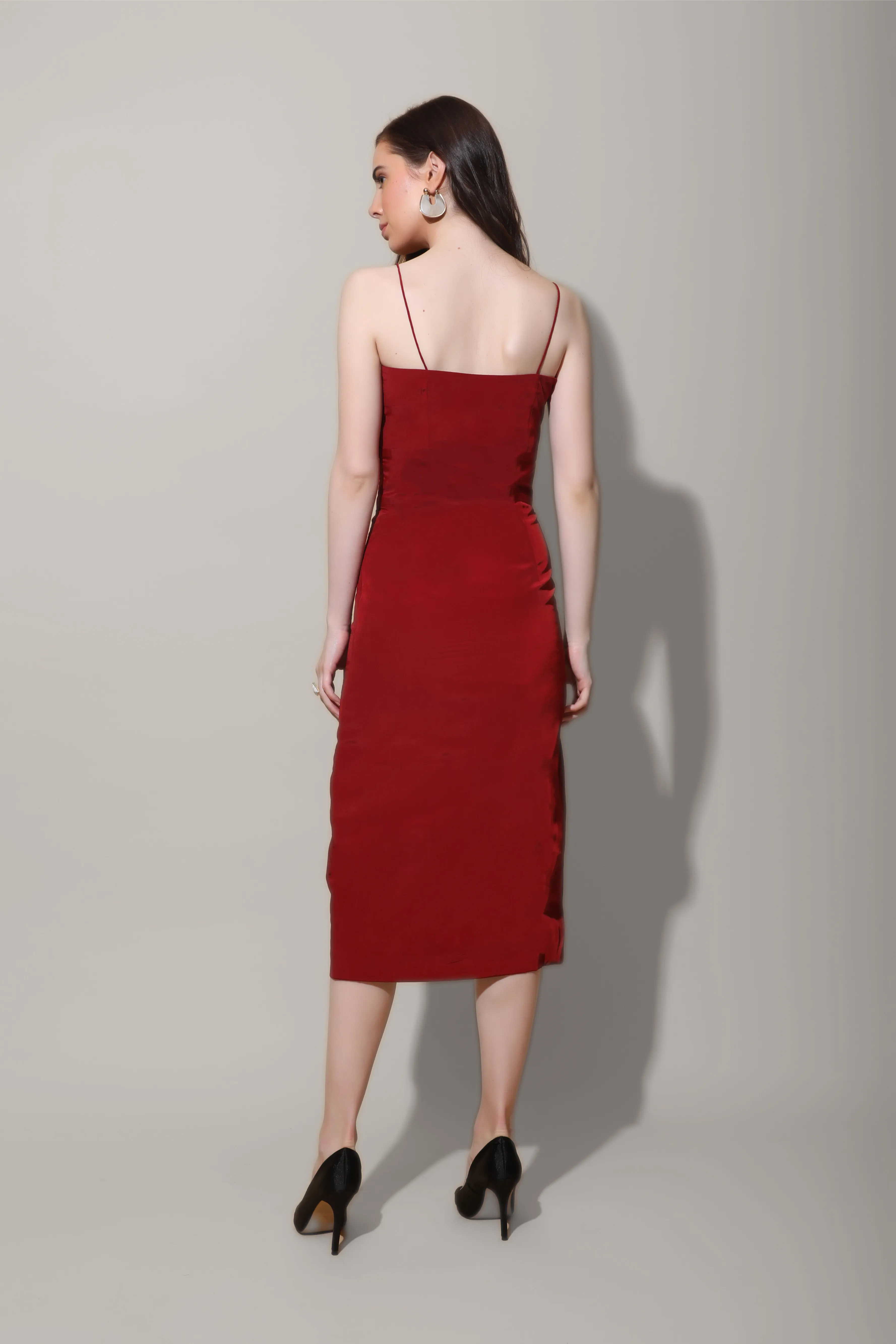 Scarlet Red Front Slit Midi Dress