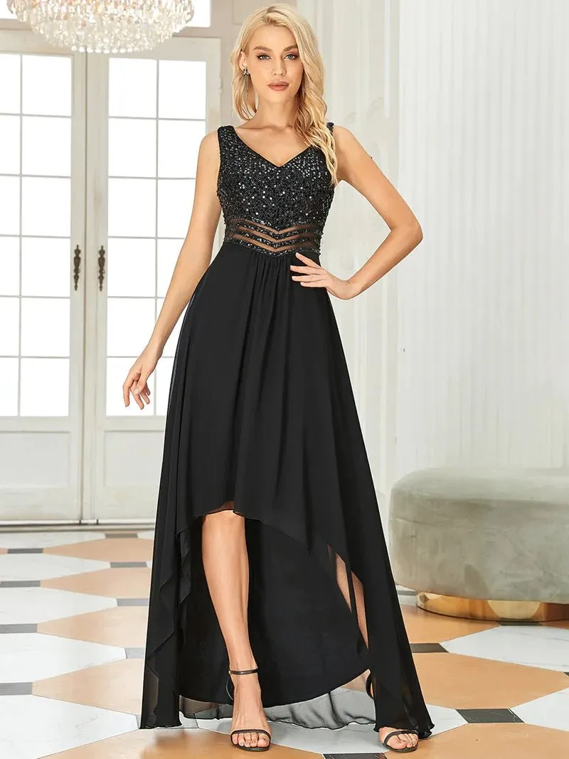 Sequin Top High-Low Evening Dress