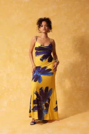 Elegant Soliel Cowl Neck Backless Silky Printed Dress - Perfect for Special Occasions