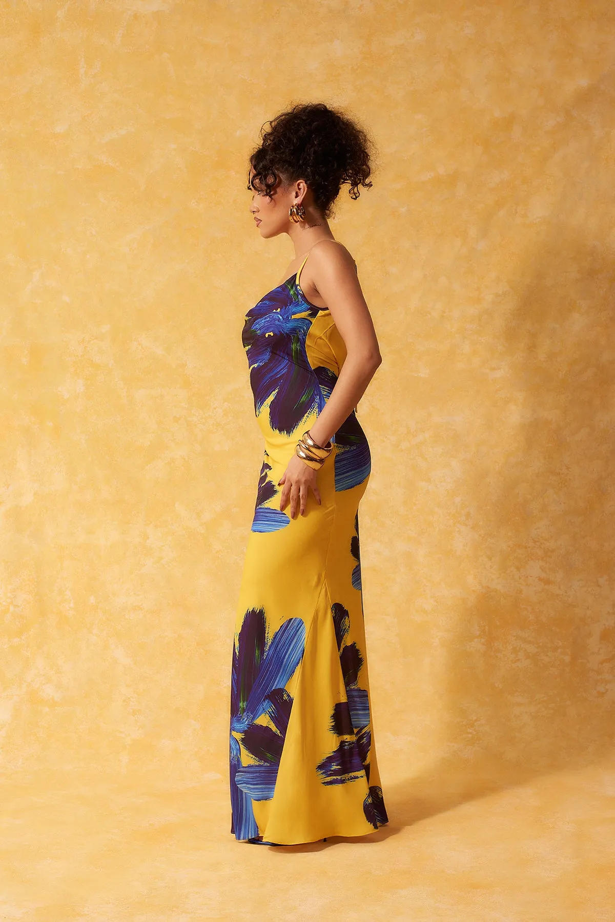 Elegant Soliel Cowl Neck Backless Silky Printed Dress - Perfect for Special Occasions