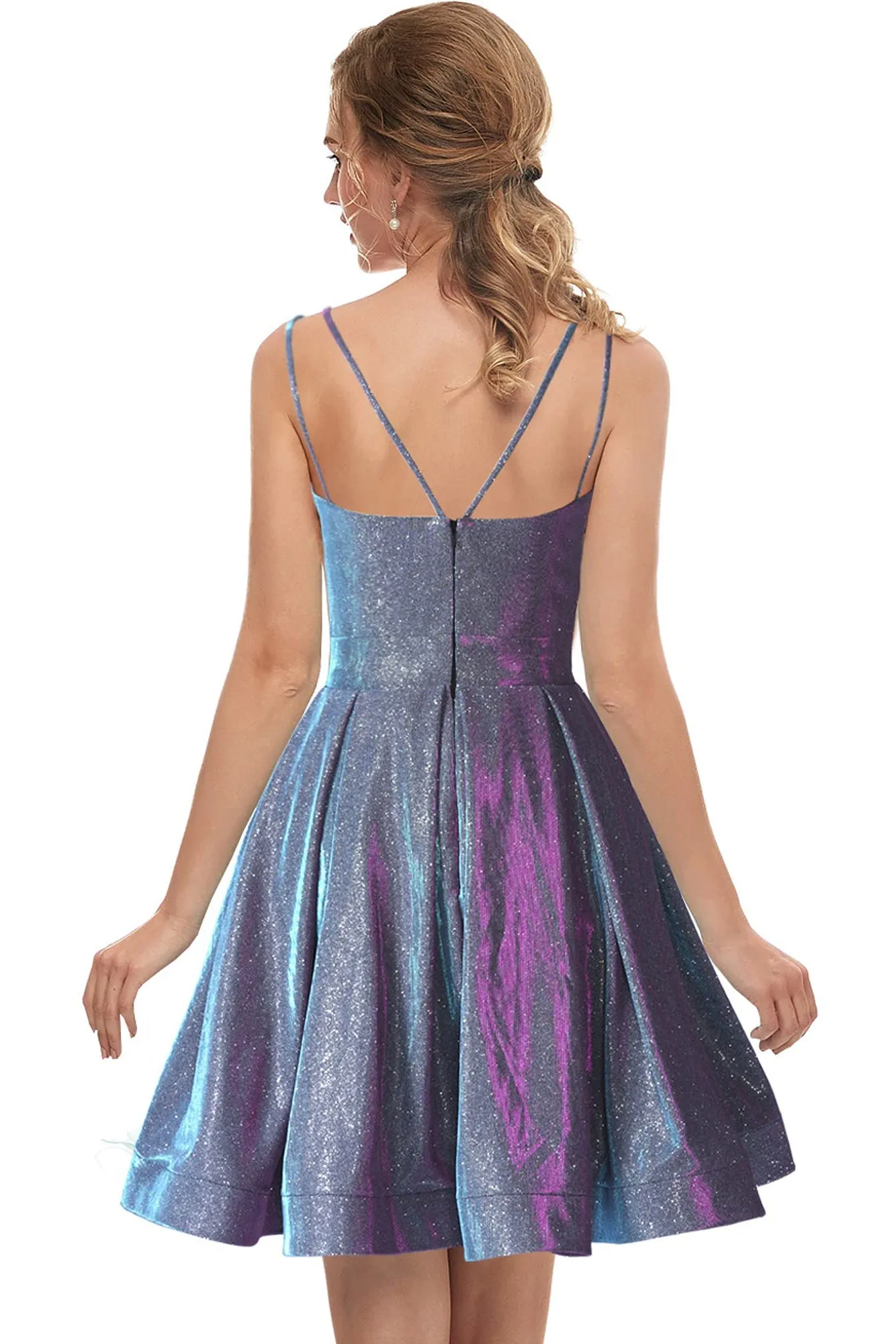 Elegant Sparkle Grey V-Neck Sleeveless A-Line Short Prom Dress