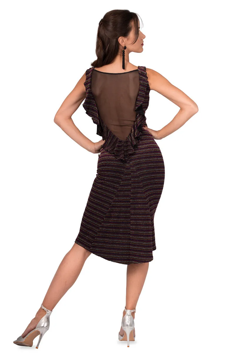 Sparkling Striped Dress With Ruffled Tulle Back