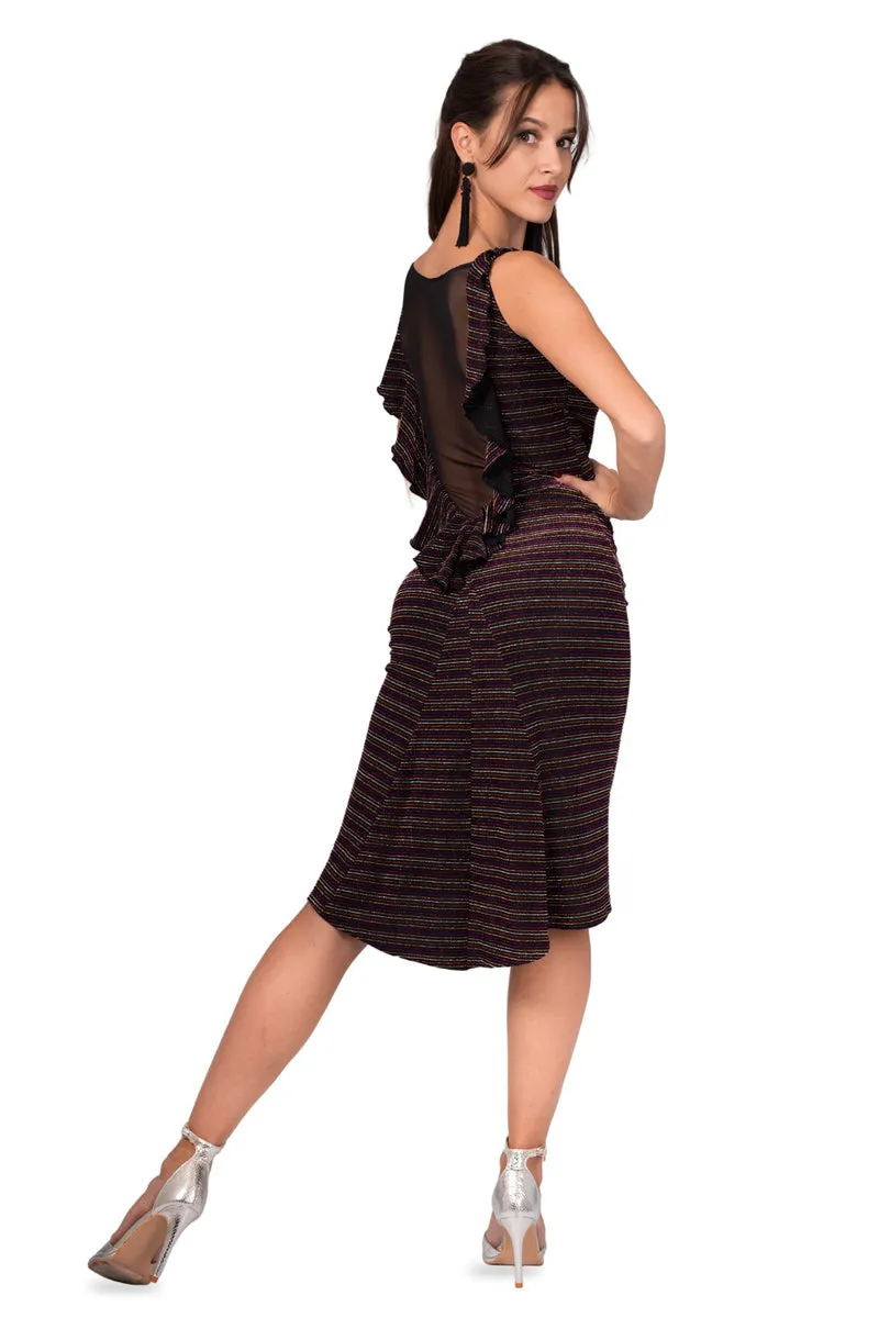 Sparkling Striped Dress With Ruffled Tulle Back