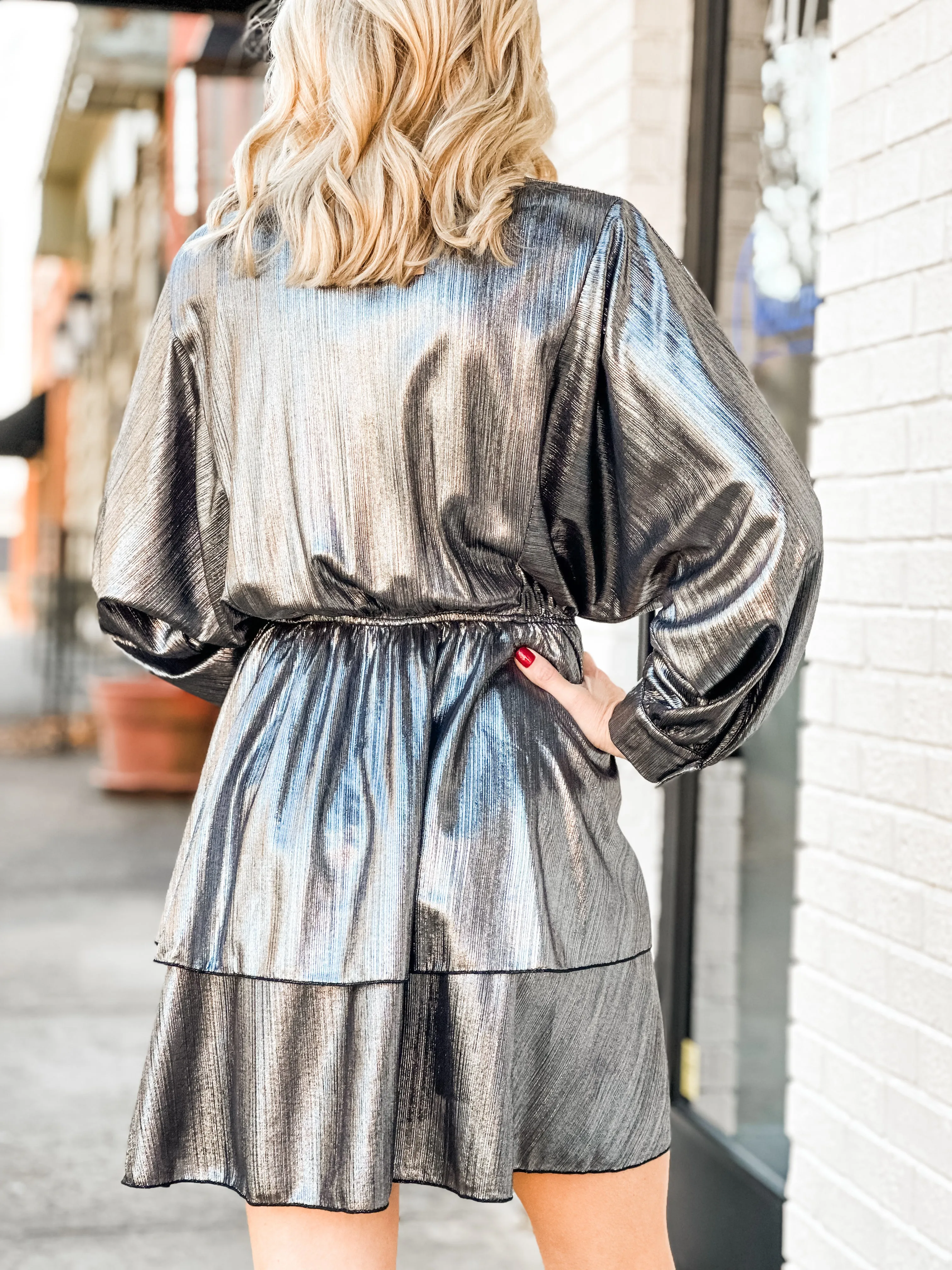 Starshine Metallic Surplice Dress