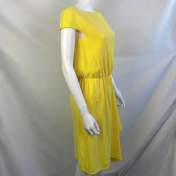 StJohn Yellow Drape Front Cap Sleeves Dress