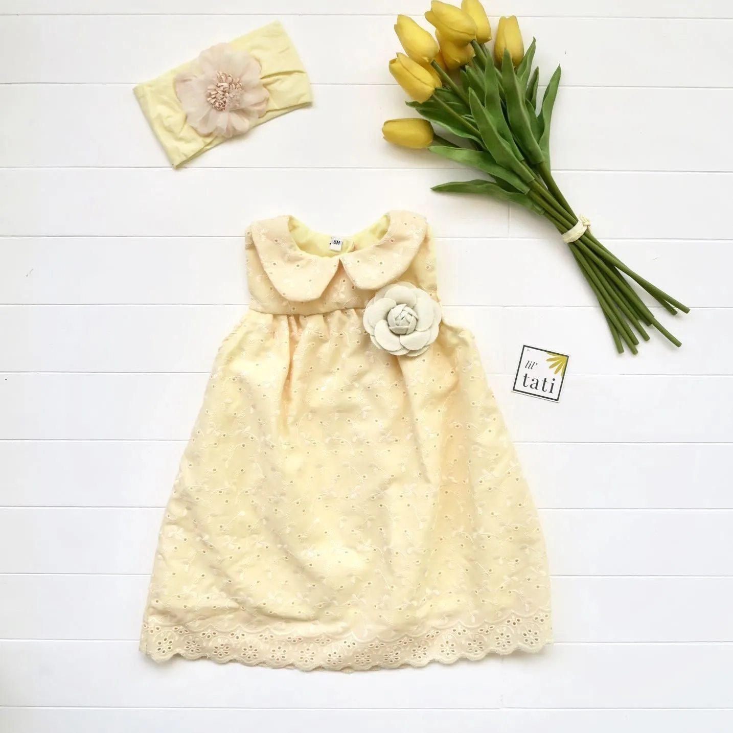 Tea Rose Dress in Yellow Eyelet