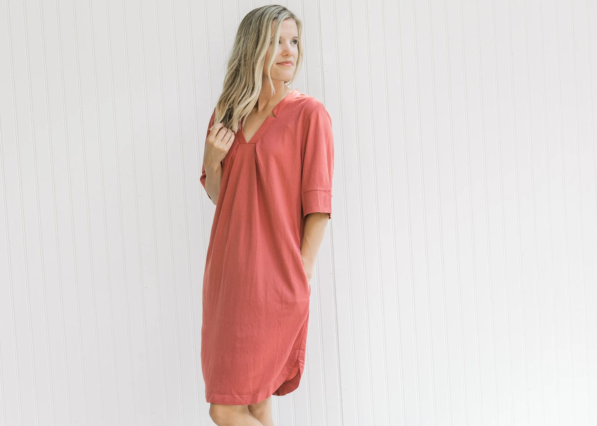 Terracotta Notch Neck Dress