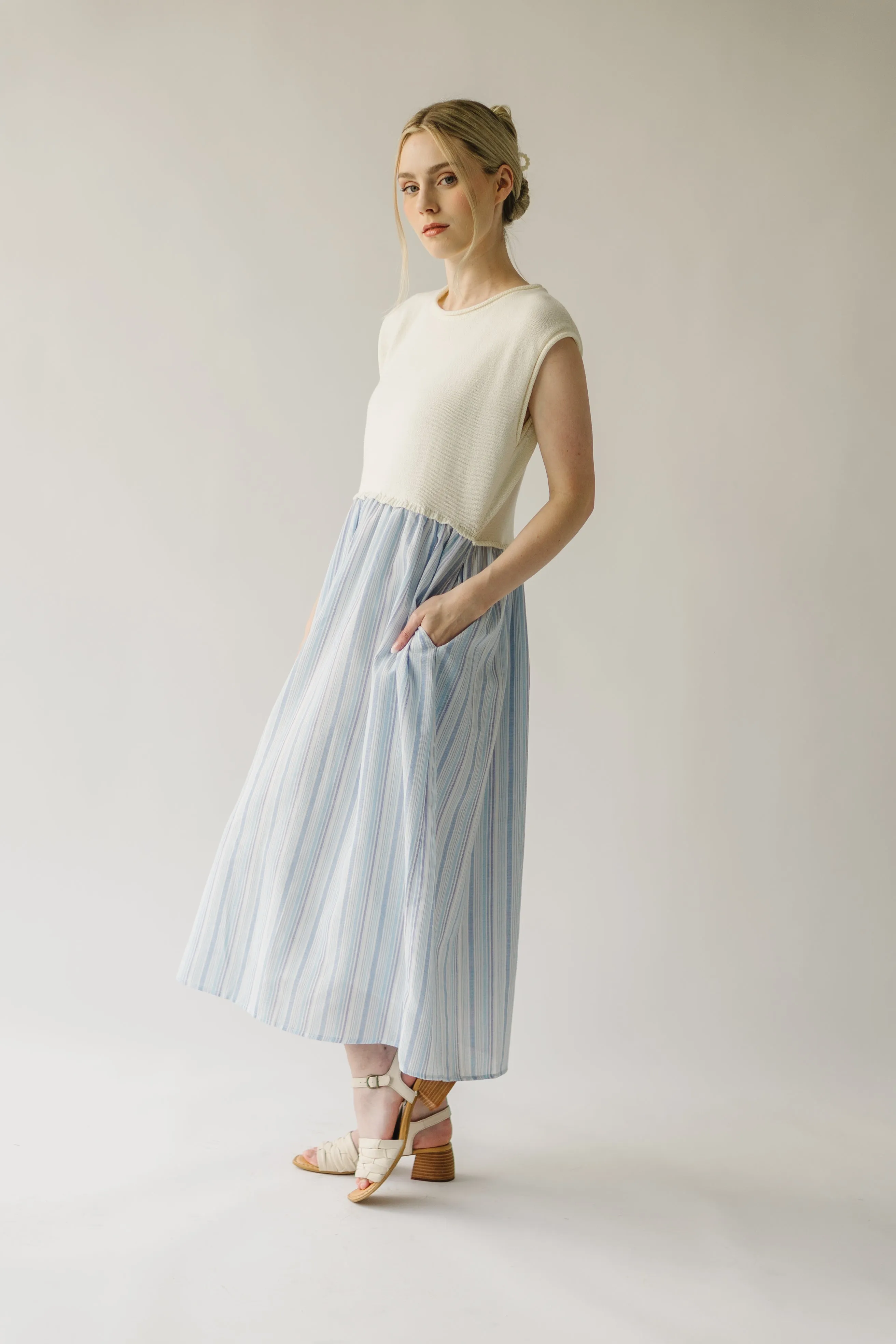 The Friedman Contrast Midi Dress in Blue Stripe