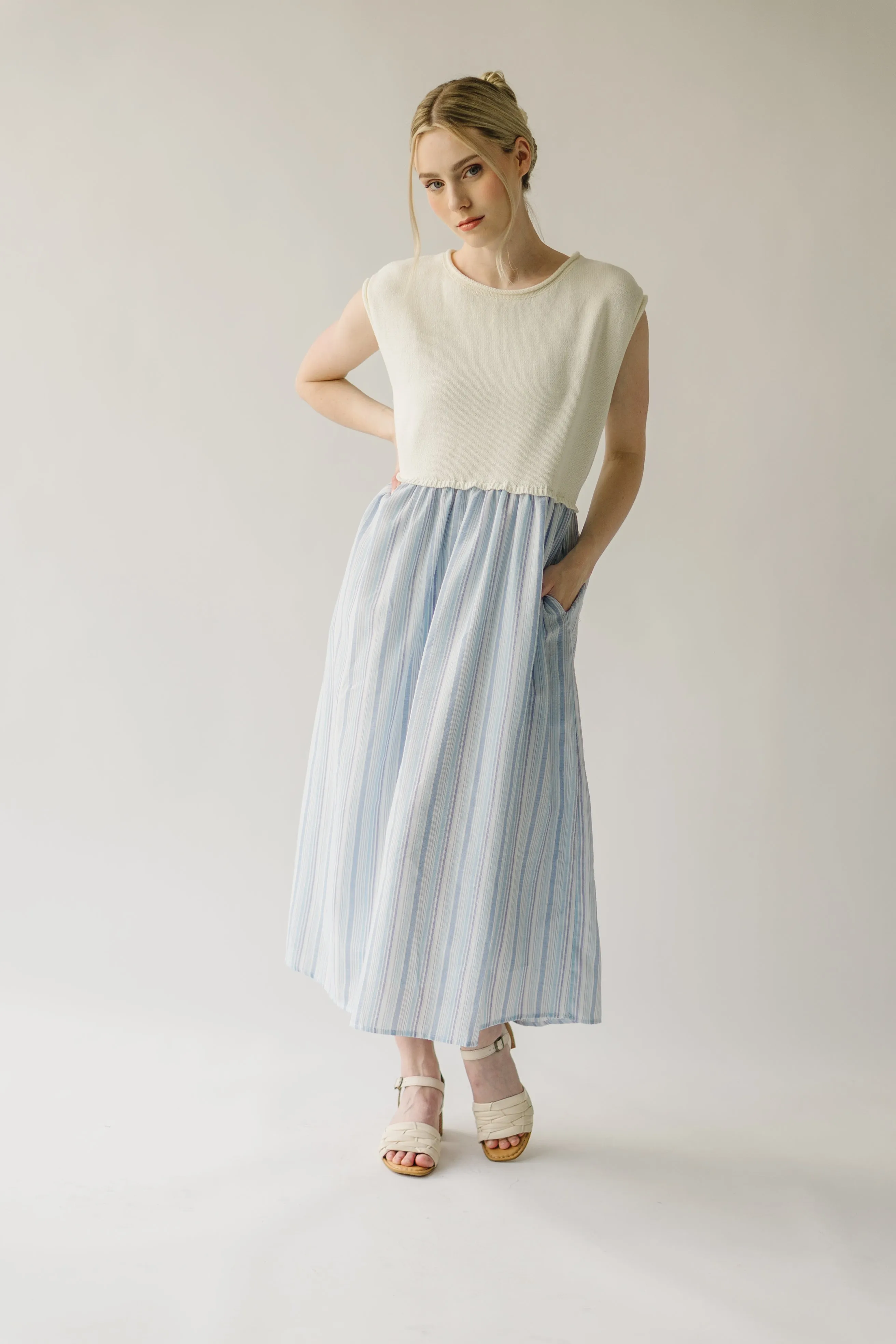 The Friedman Contrast Midi Dress in Blue Stripe