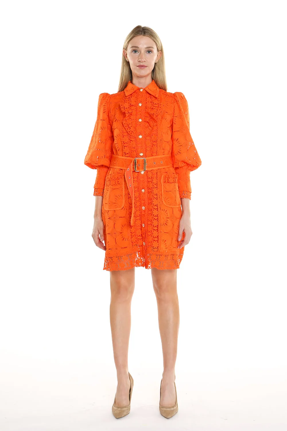 Tiger Orange Allover Lace Dress