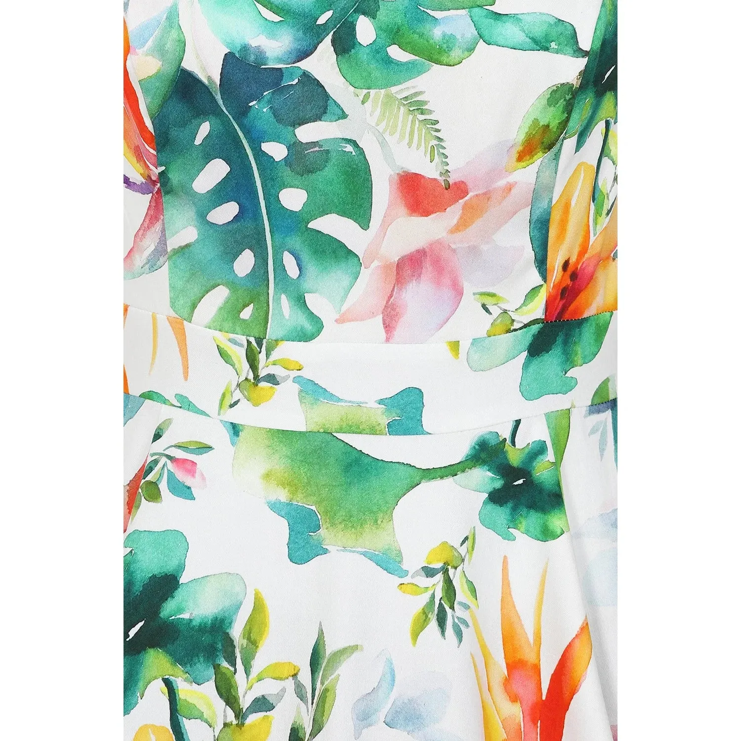 Tropical Print White Floral Summer Swing Party Dress