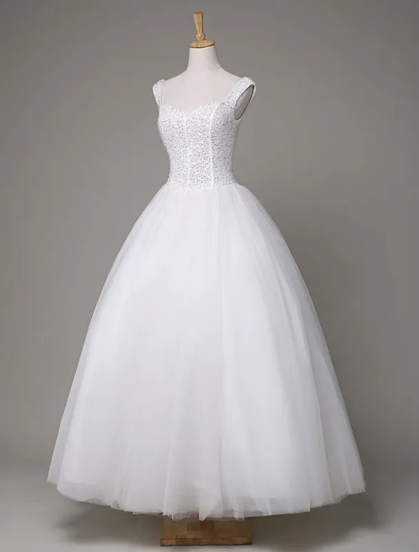 Tulle Wedding Dress Sweatheart Beading Ball Gown Floor Length Bridal Dress