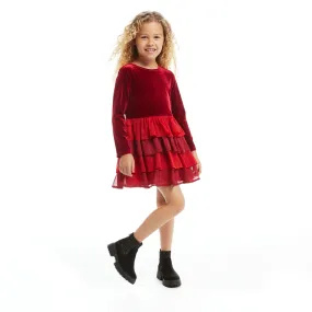 Velvet Tiered Dress  | Red