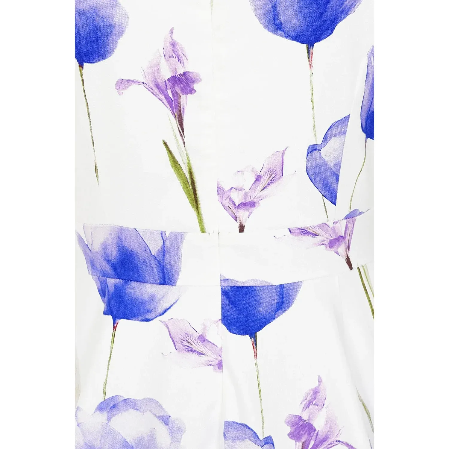 White & Purple Tulips Floral Print 50s Swing Dress